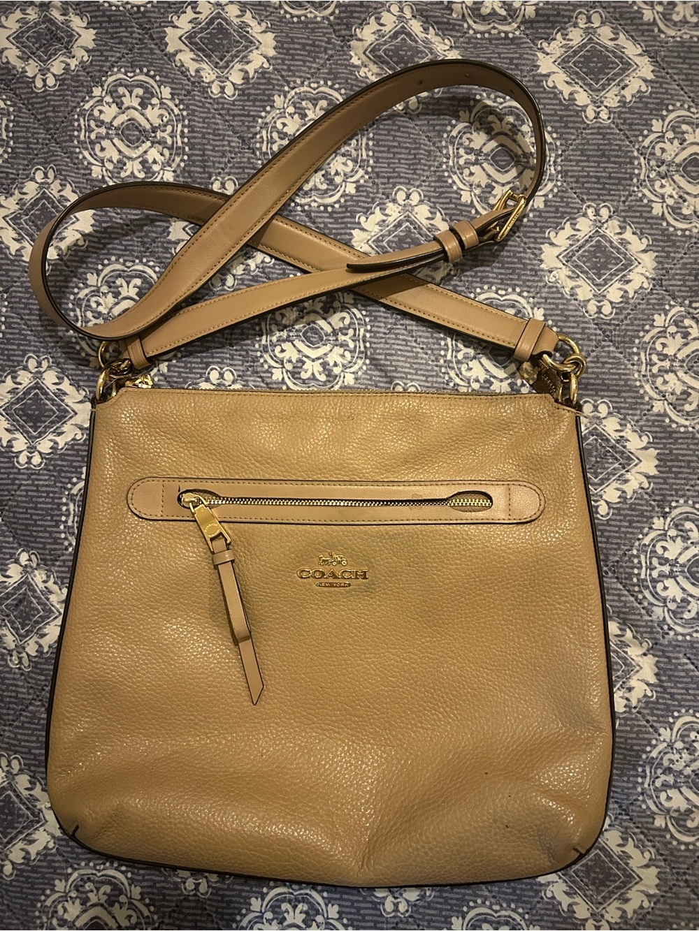 Coach Tan Pebbled Leather Crossbody with Gold Hardware